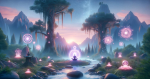 serene and mystical scene of a person meditating and unlocking Siddhi powers, with soft pastel pink colors highlighting the spiritual and magical elements
